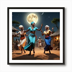 African Dancers At Night 3 Art Print