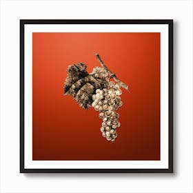 Gold Botanical Grape Vine on Tomato Red n.4316 Art Print