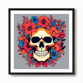 Skull With Flowers Art Print