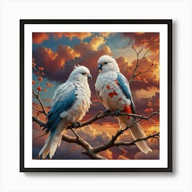 Two Parrots On A Branch Art Print