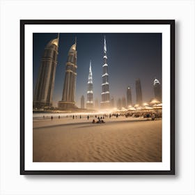 Dubai Skyline At Night Art Print