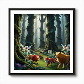 Fairy Forest with fairy animals Art Print