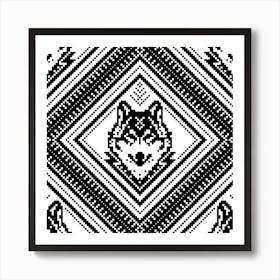 Wild Black Wolf - Slavic Ethno Transforming Geometric Pattern - WildLife Art Print