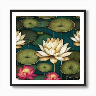 Green lotus flower Linocut print for Nature lover gift UNFRAMED