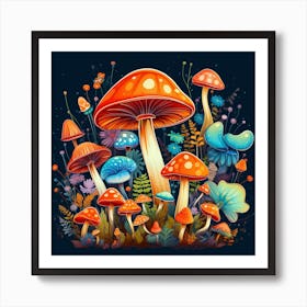 Mushrooms In The Forest 90 Art Print