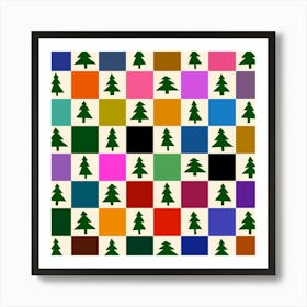 Christmas Trees Checkered Grid Art Print