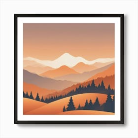 Misty mountains background in orange tone 88 Art Print