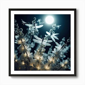 Moonlight On White Flowers Art Print