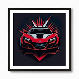 Car Red Artwork Of Graphic Design Flat (309) Art Print