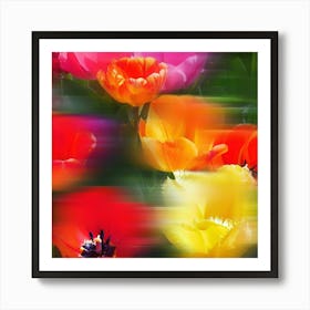 Vibrant Moving Flowers - Abstract Blurred Movement Photography - Square Póster