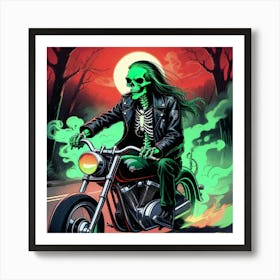 Skeleton On A Motorcycle Art Print