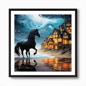 Horse In The Night Art Print