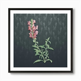 Vintage Red Dragon Flowers Botanical on Slate Gray Pattern n.1288 Art Print