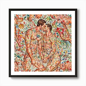 Two man kiss in dots Art Print