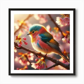 Colorful Bird In Cherry Blossoms Art Print