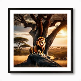 Lion And The Tree 1 Art Print