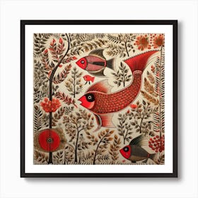 Fishes In The Water By Person Madhubani Painting Indian Traditional Style Art Print