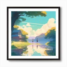 Two People Standing By The Water Art Print