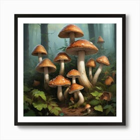 Mushrooms In The Forest Art Print 2 Art Print