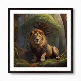 "Wild Majesty: The Forest's Lion and Its Arboreal Domain" Art Print