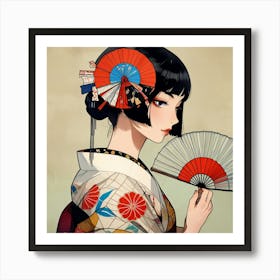 Japanese woman with fan Art Print