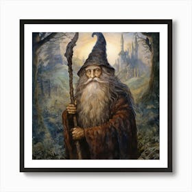 A Wizard Of The Magic Forest Called Myrddin. Mages Of Zenaria. Art Print