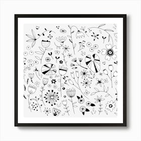 Black And White Flower Drawings Art Print