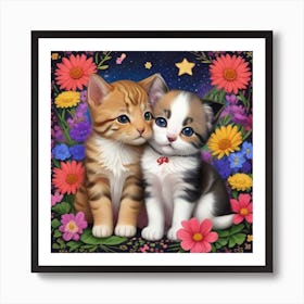 Two Kittens In Flowers5 Art Print