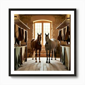 Horses In A Stable Art Print