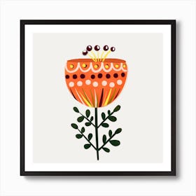 Orange Floral Square Art Print