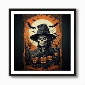 Halloween Witch With Pumpkins Art Print