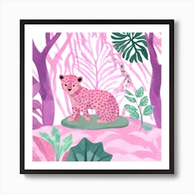 Pink Leopard In Jungle  Art Print