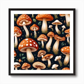 Seamless Pattern With Mushrooms 17 Art Print