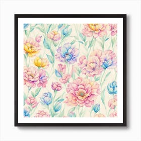 Watercolor Flowers Seamless Pattern 3 Art Print