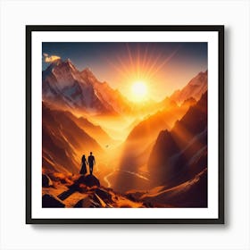 Couple Standing On Top Of Mountain Art Print