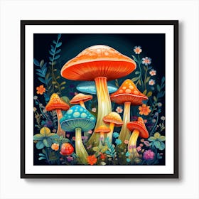 Colorful Mushrooms In The Forest 4 Art Print