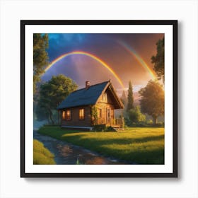 Rainbow Over A Cabin Art Print