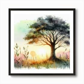 Watercolor Tree Painting Art Print