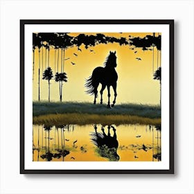 Horse In Water Art Print