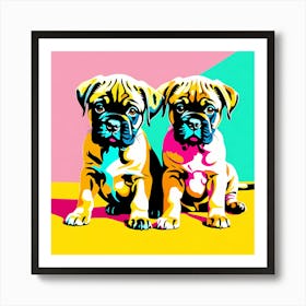 'Bullmastiff Pups' , This Contemporary art brings POP Art and Flat Vector Art Together, Colorful, Home Decor, Kids Room Decor,  Animal Art, Puppy Bank - 4th Art Print