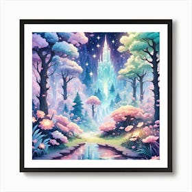 A Fantasy Forest With Twinkling Stars In Pastel Tone Square Composition 148 Art Print