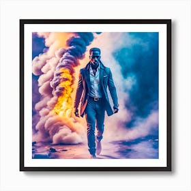Man Walking Through Smoke Art Print