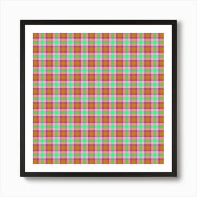 Pink And Green Checkered Fabric Art Print