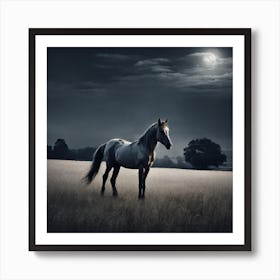 Horse In A Field At Night Art Print