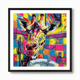 Giraffe In The Bathroom 1 Art Print