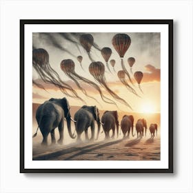 Elephants With Hot Air Balloons Art Print