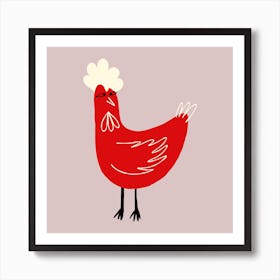 Strange Red Chicken With Stupid Face Art Print