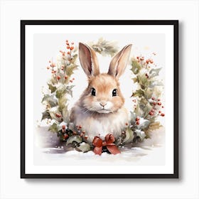 Bunny In Holly Wreath 1 Art Print