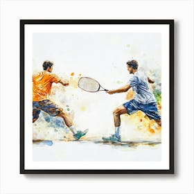 Tennis Players In Action Art Print