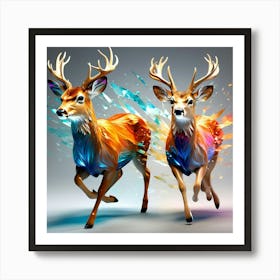 The Design Of Two Small Deer Running Fast Her Hair Fluttering Broken Glass Effect No Background 1 Art Print